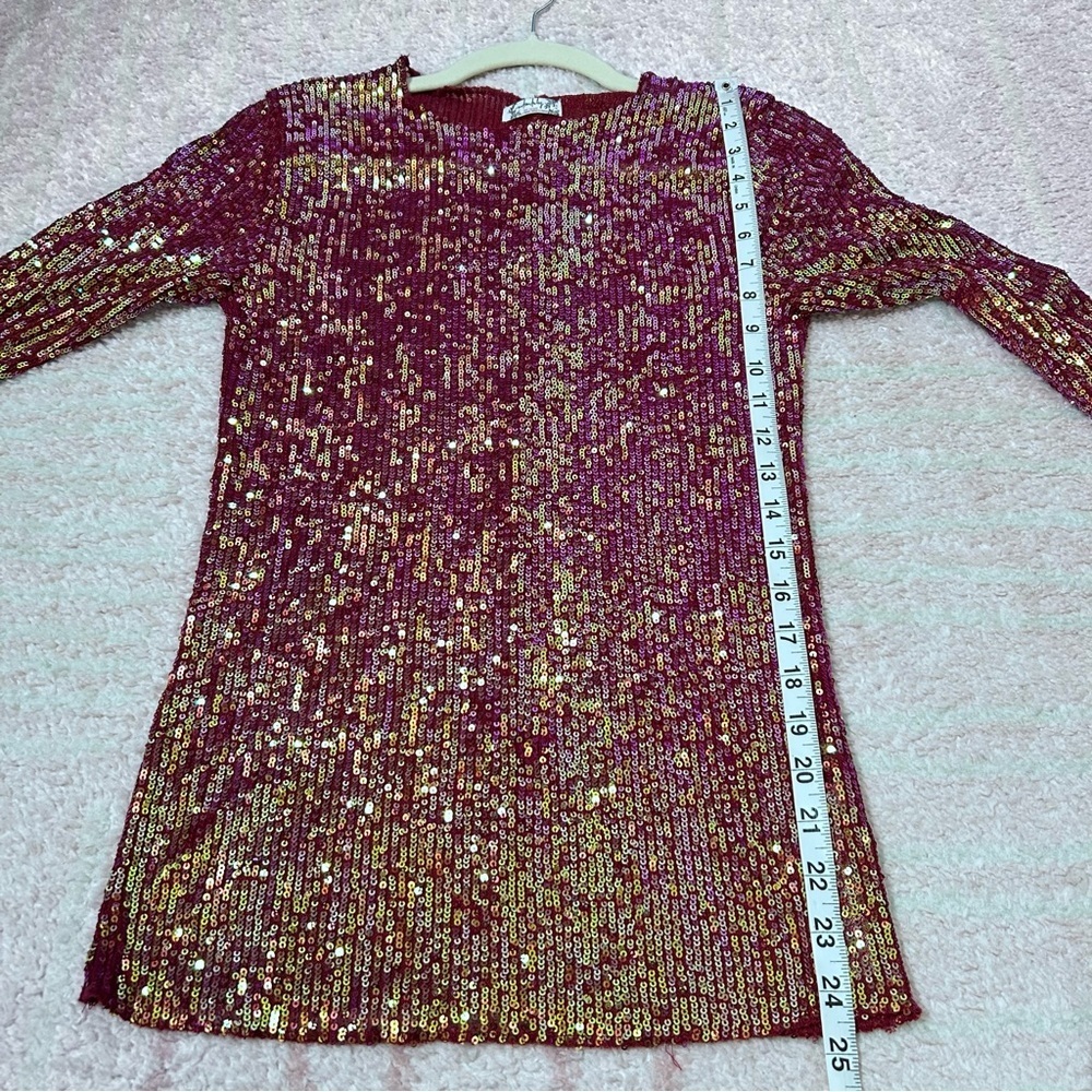 Free People Sparkling Sequin Long Sleeve Top Maroon Size Small Holiday NYE - Picture 9 of 10